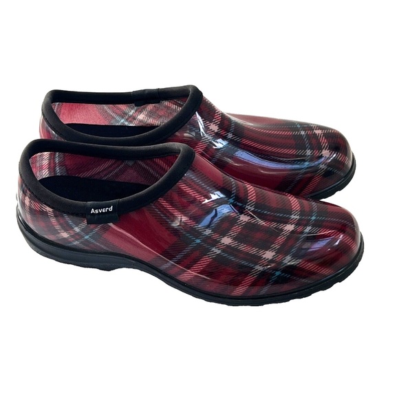 Asverd Shoes Garden Clogs Arch Support Rain Size 11 Womens Red Plaid Tartan - Picture 5 of 9